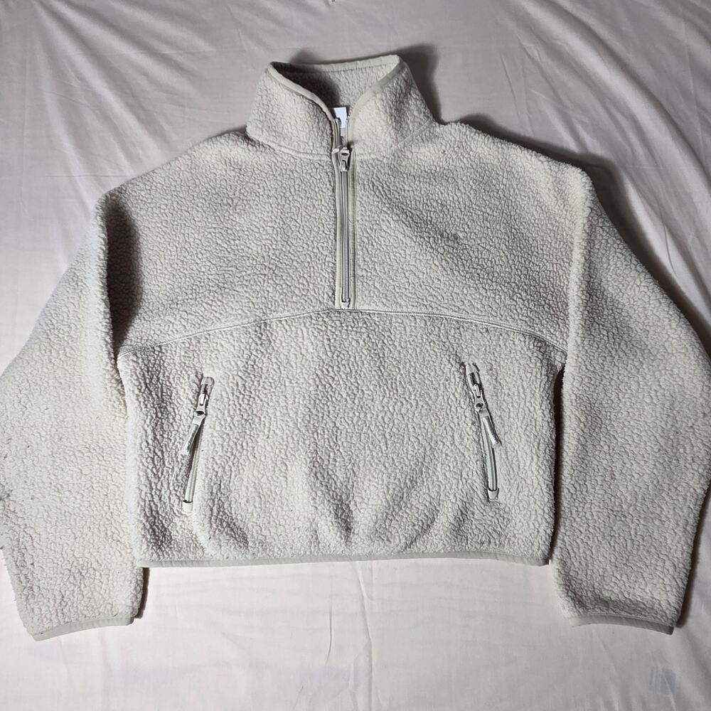 TNA Aritzia Sherpa Fleece Cropped 1/4 Zip Pullover - Women's Small - Cream